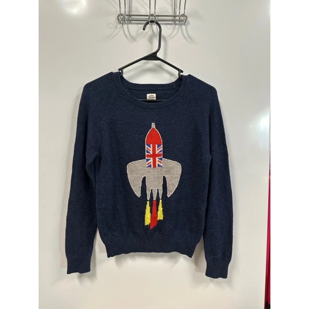 Mini Boden Rocket/Space Shuttle Blue Wool Sweater size 9-10y